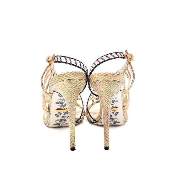 Gucci Python Ivory Strappy Gold Sequin High Heels Shoes EU 37.5 - Picture 5 of 7